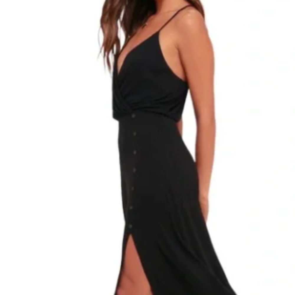Lulus Palm Tree Breeze Black Ribbed Midi Dress
